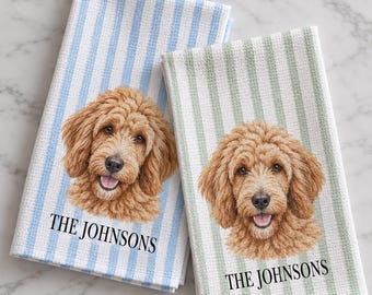 Personalized Pet Kitchen Towel Custom Dog Photo Kitchen Towel Striped Cat Dish Towel Pet Portrait Hand Towel New Pet Owner Gift