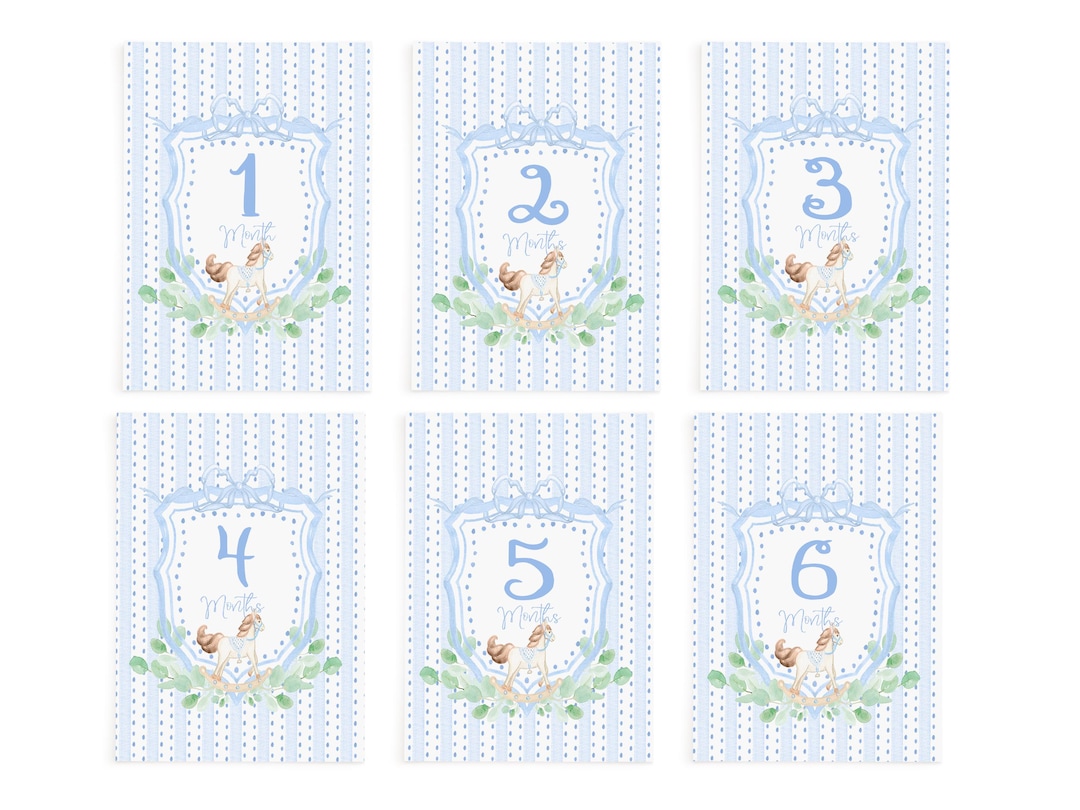 Printable Baby Milestone Card Watercolor Blue Heirloom Baby Photo Cards ...