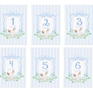 Imprimable carte jalon bébé aquarelle bleu héritage cartes photo bébé preppy grand millénaire bébé mois Photo Prop écusson bleu cadeau bébé