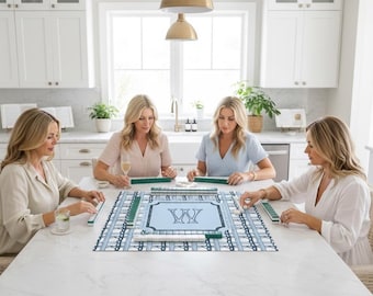 Personalized Blue Bamboo Mahjong Mat Custom Monogram Mahjong Table Cover Grandmillennial Mahjong Gift Preppy Mahjong Accessories MM-13