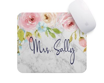 Personalized Mouse Pad-Monogram Mouse Pad-Desk Accessories-Watercolor Flowers-Rectangle Mouse Pad