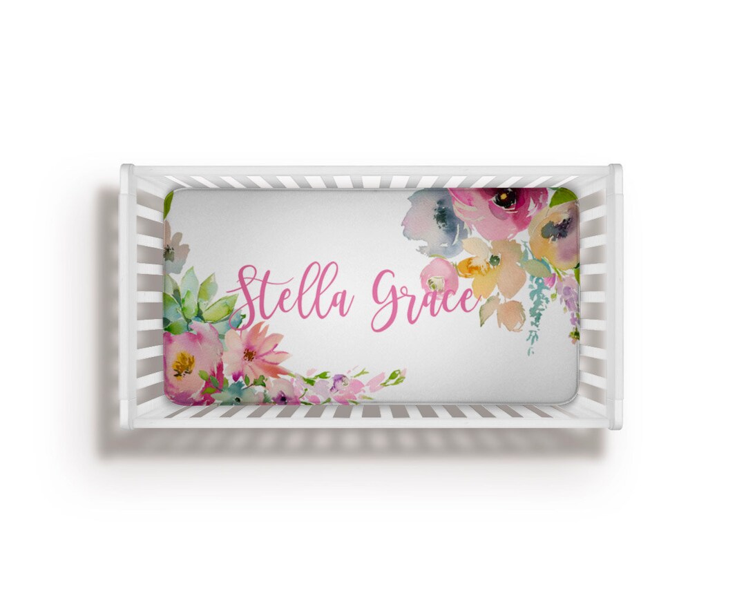 Personalized Crib Sheet, Personalized Floral Crib Sheet, Roses Name ...