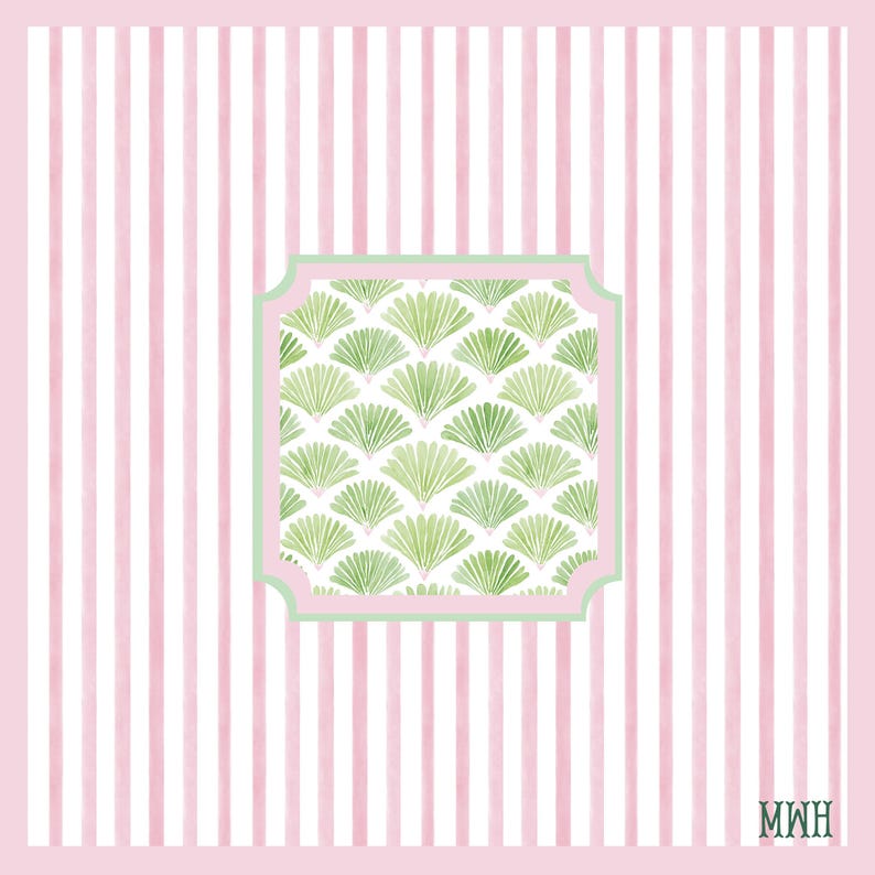 Personalized Pink Stripe Mahjong Mat Custom Monogram Mahjong Mat Preppy Coastal Shell Pattern Mahjong Gift Grandmillennial Game Table Cover Bild 5