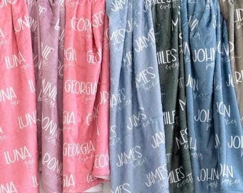 Kids Name blanket Grandma Personalized Blanket Minky Sherpa Lovey Girls Pink Toddler Blanket Personalized Gift Girl Birthday Sleepover Party