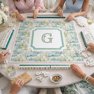 Personalized Duck Pond Mahjong Mat Custom Monogram Mahjong Table Cover Coastal Grandmillennial Mahjong Gift Southern Marsh Mahjong MM-8 image 1