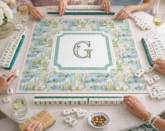 Personalized Duck Pond Mahjong Mat Custom Monogram Mahjong Table Cover Coastal Grandmillennial Mahjong Gift Southern Marsh Mahjong  MM-8