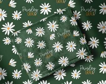 Daisy Flower Blanket Personalized Baby and Kid Blanket Soft Minky and Sherpa Throw Custom Nursery Gift Toddler Blanket Daisy Name Blanket