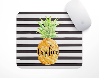 Personalized Mouse Pad - Black Stripe Pineapple - desk accessories best seller mouse pads personalized desk office supplies monogram
