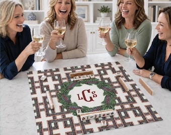 Personalized Christmas Mahjong Mat | Custom Monogram Mahjong Mat