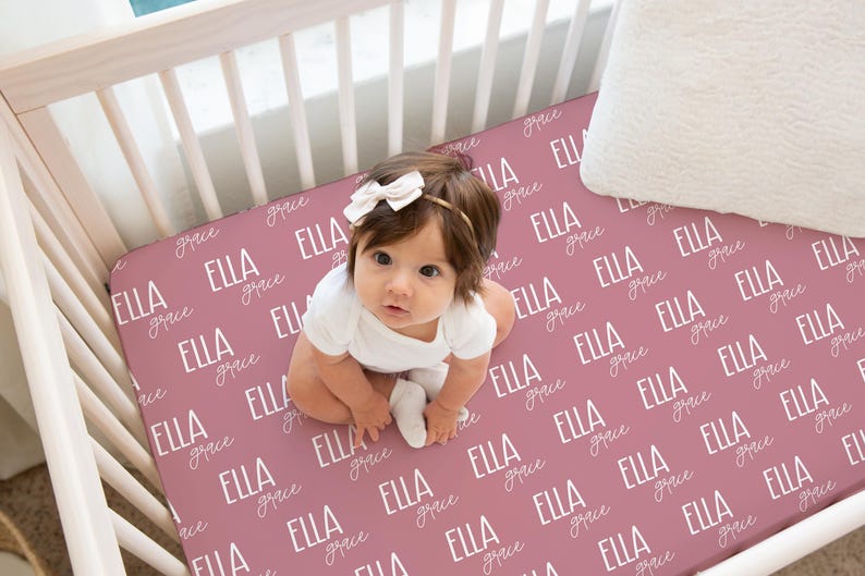 Custom Baby Crib Sheet | Monogrammed Fitted Jersey Bedding for Nursery Decor Personalized Infant Gift for Boy & Girl image 8