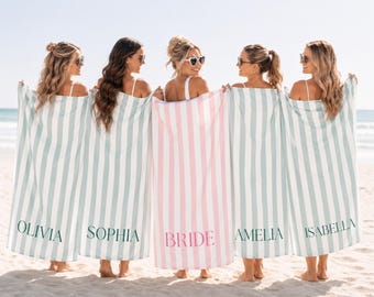 Personalized Bachlorette Stripes Beach Towel Girls Trip Gift