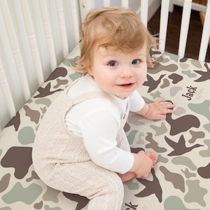 Duck Camo Crib Sheet Baby Bedding Woodland Camouflage Nursery Decor Soft Velveteen Plush Sherpa Backing Hunting Theme Baby Gift image 1