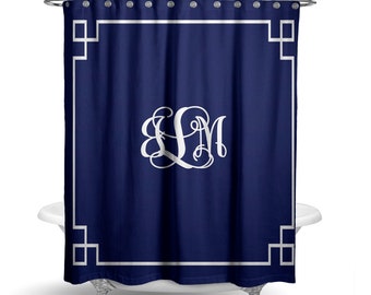 Personalized Shower Curtain - Navy Shower Curtain Extra Large Custom Shower Curtain Bath Decor Dorm Bathroom Girls Bath