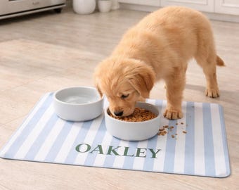 Personalized Dog Bowl Mat with Name, Chinoiserie Style Pet Placemat, Custom Cat or Dog Gift for New Puppies, Pet Lover, Non-Slip Food Mat