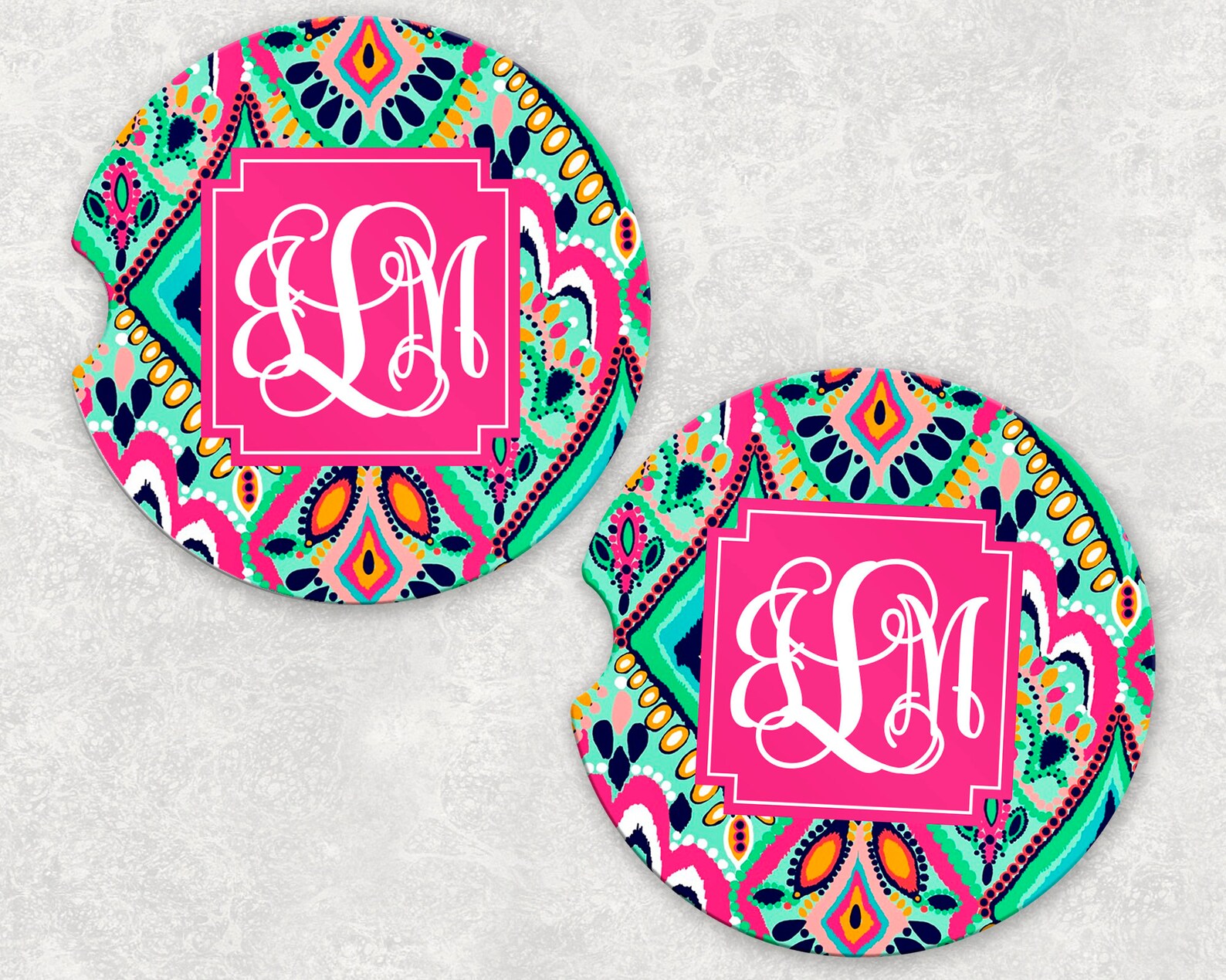Monogrammed Car Coasters Monogrammed Coaster Set Etsy