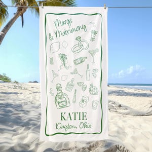 Margs & Matrimony Bachelorette Beach Towel Summer Towel with Name Coastal Bachelorette Party Decor Gift For Bridesmaids Party Pool