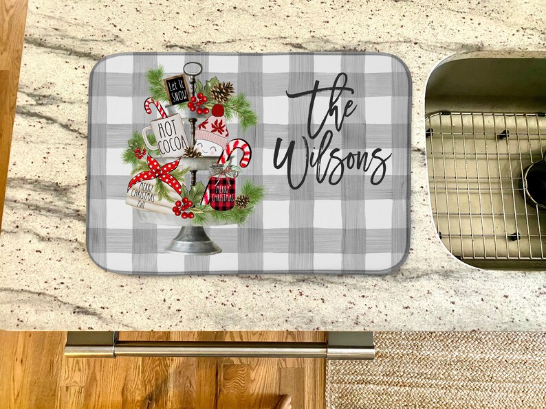 Christmas Dish Drying Mat Christmas Holiday Kitchen Dish Etsy