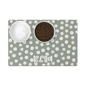 Daisies Dog Food Mat   Custom Dog Lovers Gift is perfect for pet food. This new puppy gift, custom dog gift, cat gift, and personalized cat mat makes an ideal dog bowl personalized accessory.