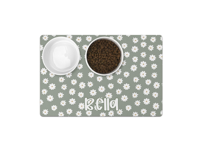 Daisies Dog Food Mat   Custom Dog Lovers Gift is perfect for pet food. This new puppy gift, custom dog gift, cat gift, and personalized cat mat makes an ideal dog bowl personalized accessory.