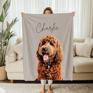 Premium Pet Portrait Collection Custom Photo Blanket Design Multiple Size Options Personalized Animal Artwork Display Soft Material Construction Perfect Memory Gift Beautiful Background Choices Available Cozy Home Addition Unique Keepsake