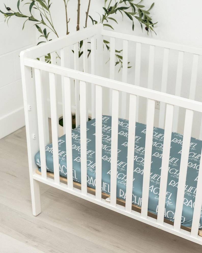 Custom Baby Crib Sheet | Monogrammed Fitted Jersey Bedding for Nursery Decor Personalized Infant Gift for Boy & Girl image 6