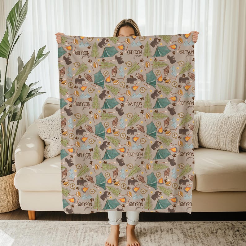 Personalized Camping Blanket Baby Shower Gift Birthday Gift Toddler Blanket Custom Name Blanket Gift Camping Baby Newborn Blanket Sherpa image 5