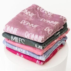 Personalized Minky Blanket for Baby Shower Gift for Girl Nursery Decor Name Print Custom Design Baby Blanket Pink Purple Kids Toddler