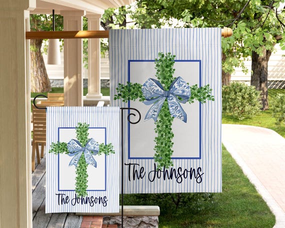 Personalized Garden Flag Easter Flag Decoration Garden Display Christian Outdoor Decor Spring Accessory Yard Sign Family Name Custom Banner