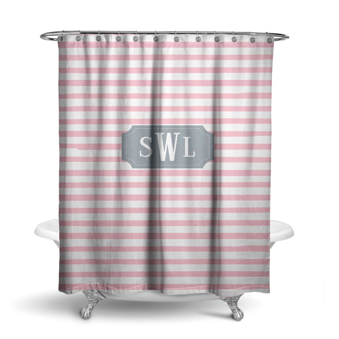 Personalized Shower Curtain Pink Stripe Shower Curtain Extra Large ...