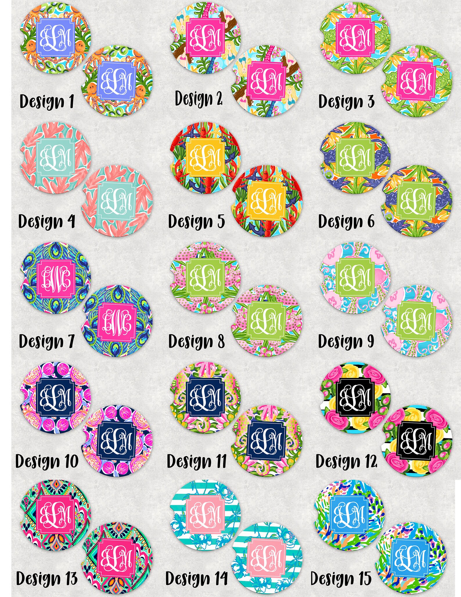 Monogrammed Car Coasters Monogrammed Coaster Set Etsy