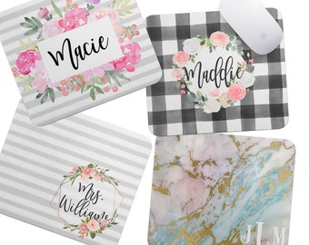 Personalized Mouse PadMonogram Mouse Pad-Desk Accessories-Watercolor Flowers-Rectangle Mouse Pad