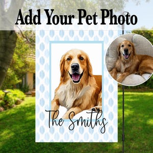 Custom Garden Flag Personalized Photo Display Family Name Design Outdoor Yard Decoration Welcome Sign Banner Light Blue Pattern Background Wedding Gift Idea Home Entrance Accent Beautiful Custom Creation Perfect Family Memory Display Piece