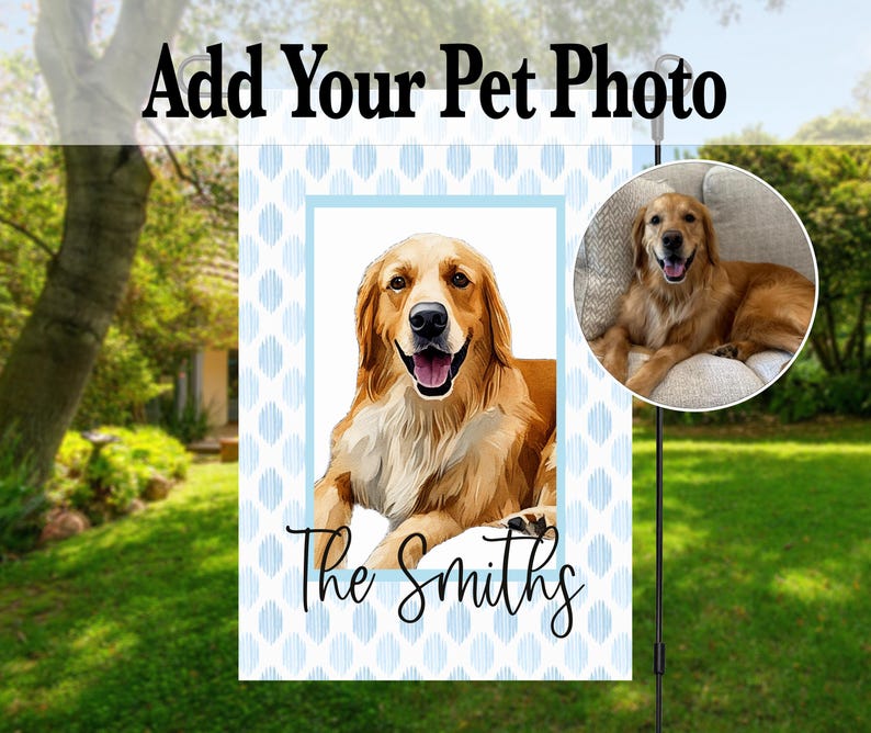 Custom Garden Flag Personalized Photo Display Family Name Design Outdoor Yard Decoration Welcome Sign Banner Light Blue Pattern Background Wedding Gift Idea Home Entrance Accent Beautiful Custom Creation Perfect Family Memory Display Piece