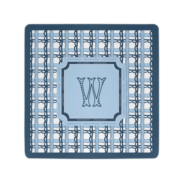 Personalized Mahjong Mat Costal Blue Watercolor Plaid Mahjong Game Mat Tile Bag Mahjong Tile Pushers Gift For Mahjong MM-13