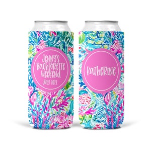 Tropical Palm Can Cooler, Beach Party Favor, Luau Bachelorette Party Favor, Tropical Skinny Can, Beach Custom Party