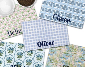 Personalized Dog Bowl Mat with Name Chinoiserie Style Pet Placemat Custom Cat or Dog Gift for Puppies Non Slip Food Mat for Pet Lovers