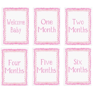 Stampabile Baby Girl Milestone Card Acquerello Rosa Heirloom Baby Photo Cards Preppy Grandmillennial Baby Month Photo Prop Pink Crest Baby