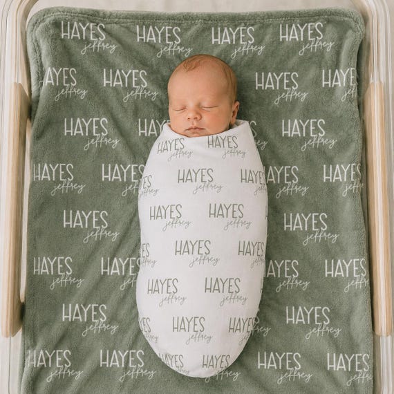 Baby Swaddle Set with Hat Newborn Name Blanket Custom Name Newborn Gift for Girl Nursery Bundle Infant Wear Photography Prop Baby Shower