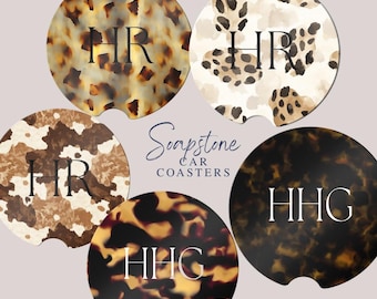 Posavasos para coche con monograma personalizado, portavasos con estampado animal personalizado, ideal como regalo de cumpleaños para mamá, adolescente o conductora nueva. Nombre del coche nuevo.