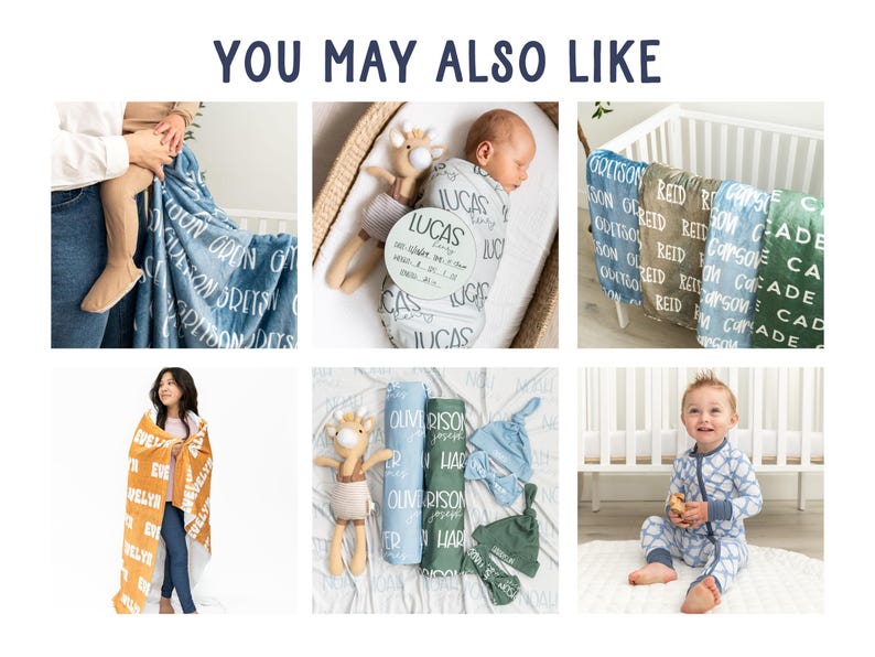 Personalized baby name swaddle bundle featuring a custom name blanket and matching newborn swaddle. Perfect for hospital photos, birth announcements, professional newborn photography, and baby’s coming home outfit. A thoughtful baby shower gift and keepsake for boys or girls.