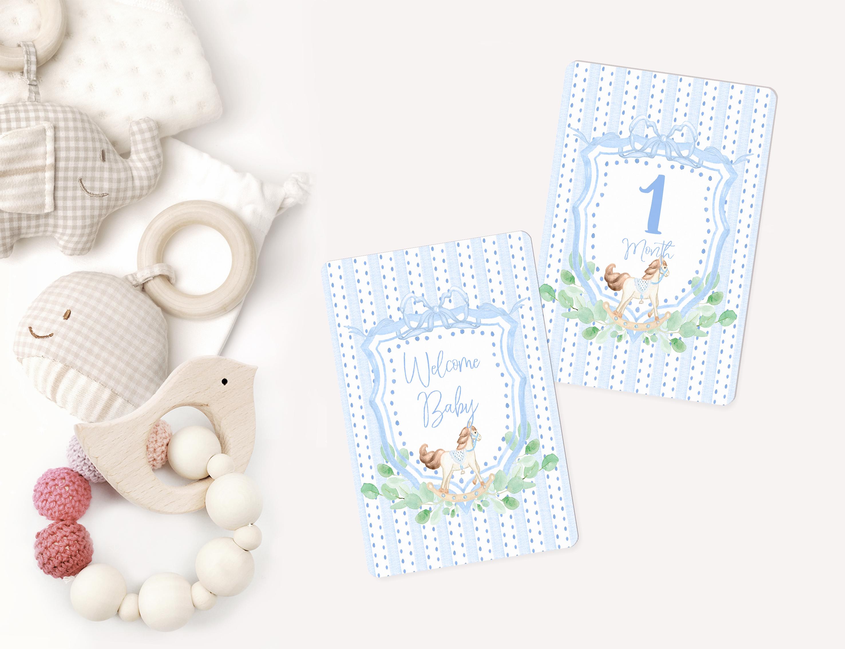 Printable Baby Milestone Card Watercolor Blue Heirloom Baby Photo Cards ...