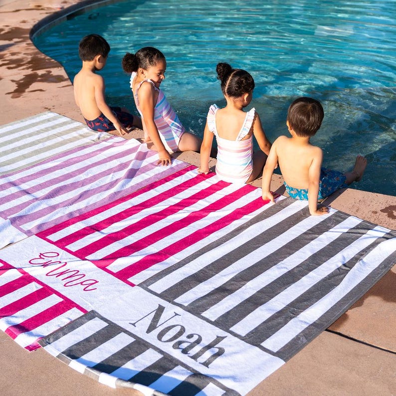Personalized Beach Towel with Name Summer Gift for Mom Pool Accessory Vacation Essential Bridesmaid Present Birthday Idea Custom Monogram image 13