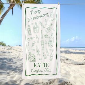 Margs & Matrimony Bachelorette Beach Towel Summer Towel with Name Coastal Bachelorette Party Decor Gift For Bridesmaids Party Pool