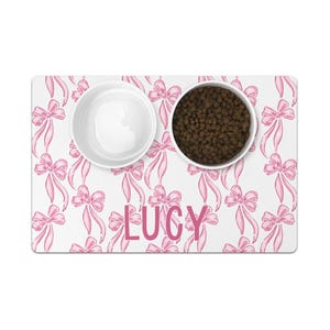 Personalized Bow Pet Mat With Name Custom Pet Placemat Pink Coquette Dog Gift For New Puppy Gift Custom Bowl Mat For Cat Gift For Pet Lover