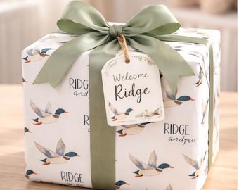 Personalized Wrapping Paper Flying Mallard Duck Gift Wrap for Hunters One Lucky Duck Birthday Boy Christmas Customizable Wildlife
