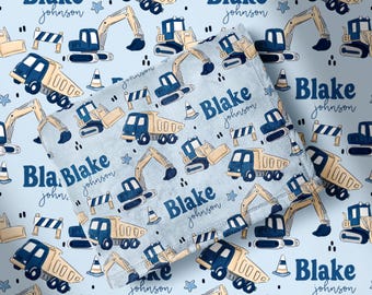 Construction Vehicle Blanket Personalized Baby and Kid Blanket Soft Minky and Sherpa Throw Custom Nursery Gift Toddler Blanket New Baby Gift
