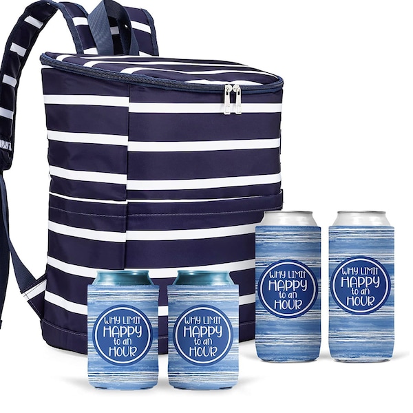 Navy Stripe Backpack Cooler, Insulated Cooler Tote, Cute Cooler, Perfect for the Lake, Boating, Picnics, Games and School