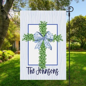 Bunny Design Easter Flag Personalized Garden Display Custom Family Name Feature Spring Yard Decoration Holiday Outdoor Accessory Festive Lawn Sign Seasonal Home Addition Weather Resistant Material Colorful Easter Element Beautiful Christian