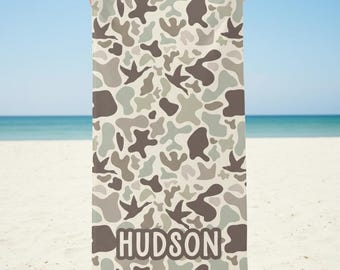 Personalized Duck Camo Beach Towel for Kids and Adults | Custom Monogram Summer Pool & Beach Accessory