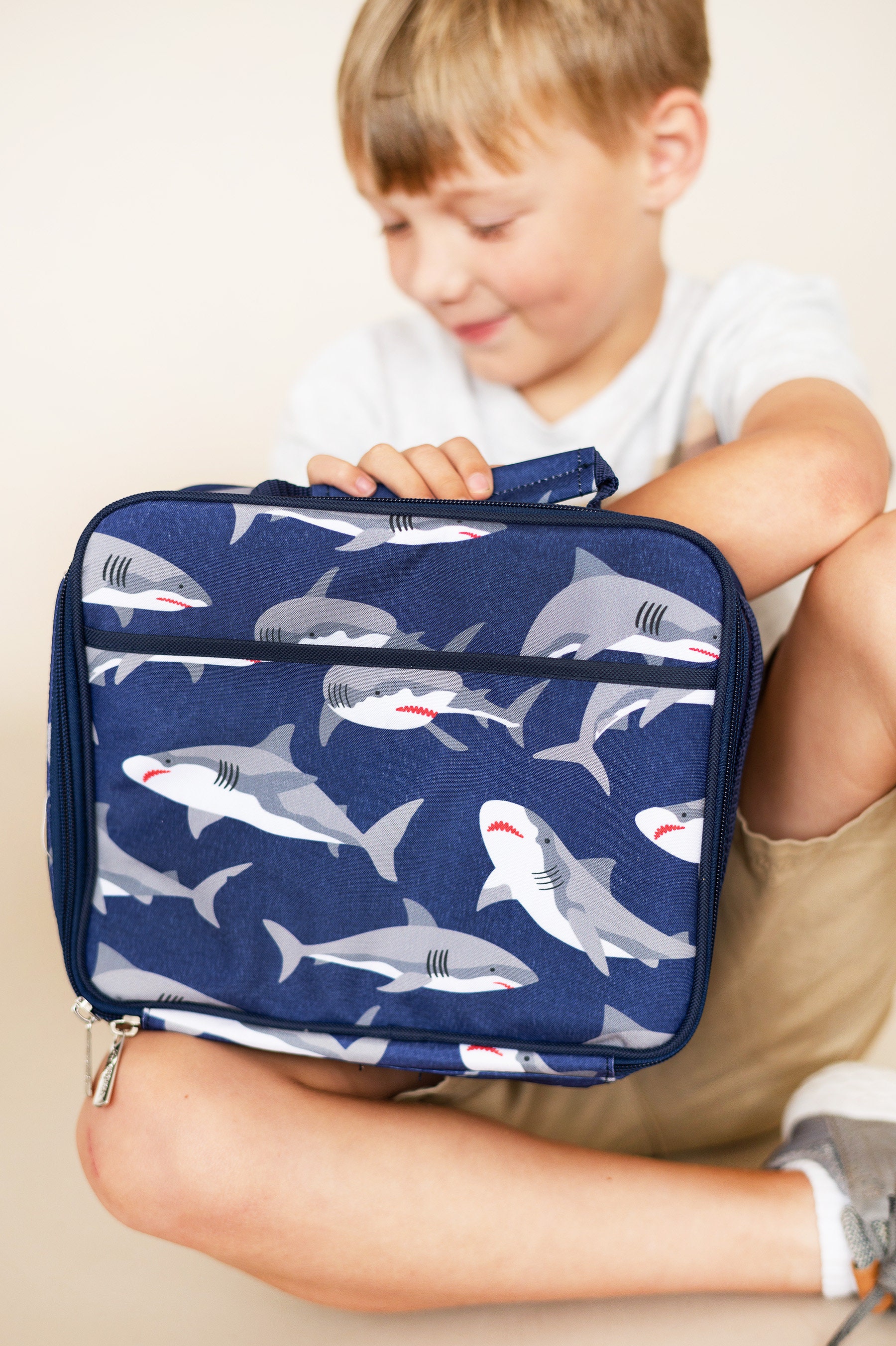 Shark Attack Personalized Blue Lunch Bag